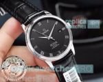 Copy Omega De Ville Black Dial Black Leather Strap Watch